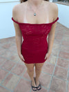 Rhina lace dress with off shoulder - Deep red