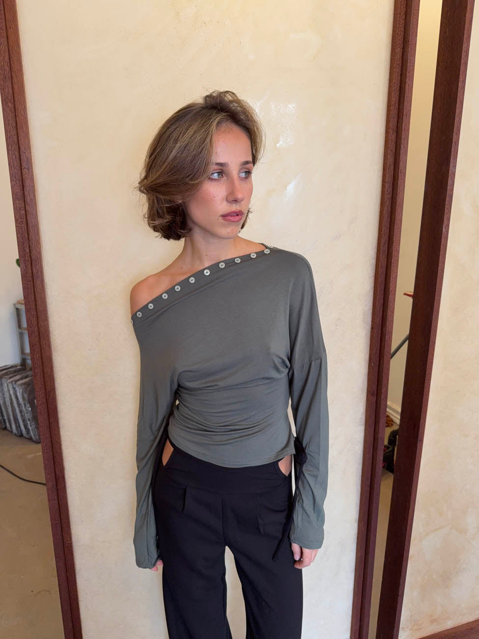 Ukana blouse with buttons - Khaki