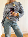 Scandivv blouse with stripes - Blue/brown