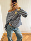 Scandivv blouse with stripes - Blue/brown
