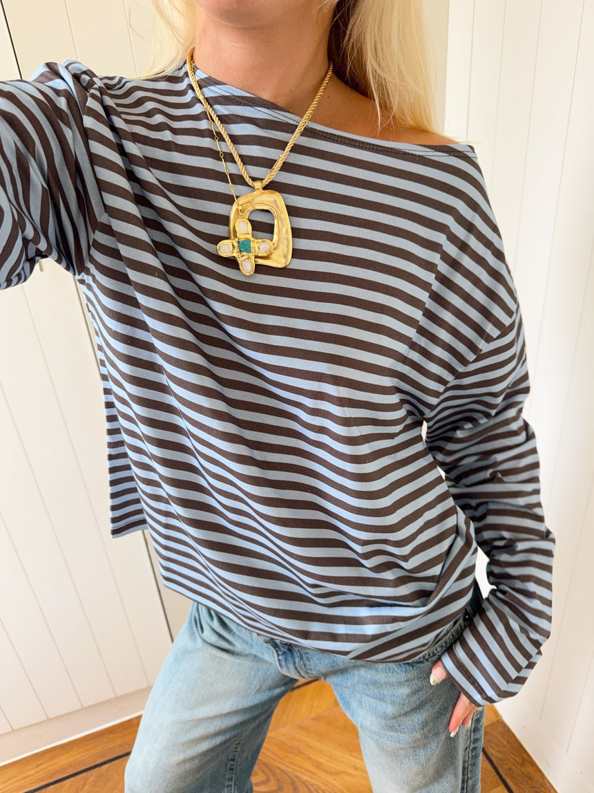 Scandivv blouse with stripes - Blue/brown