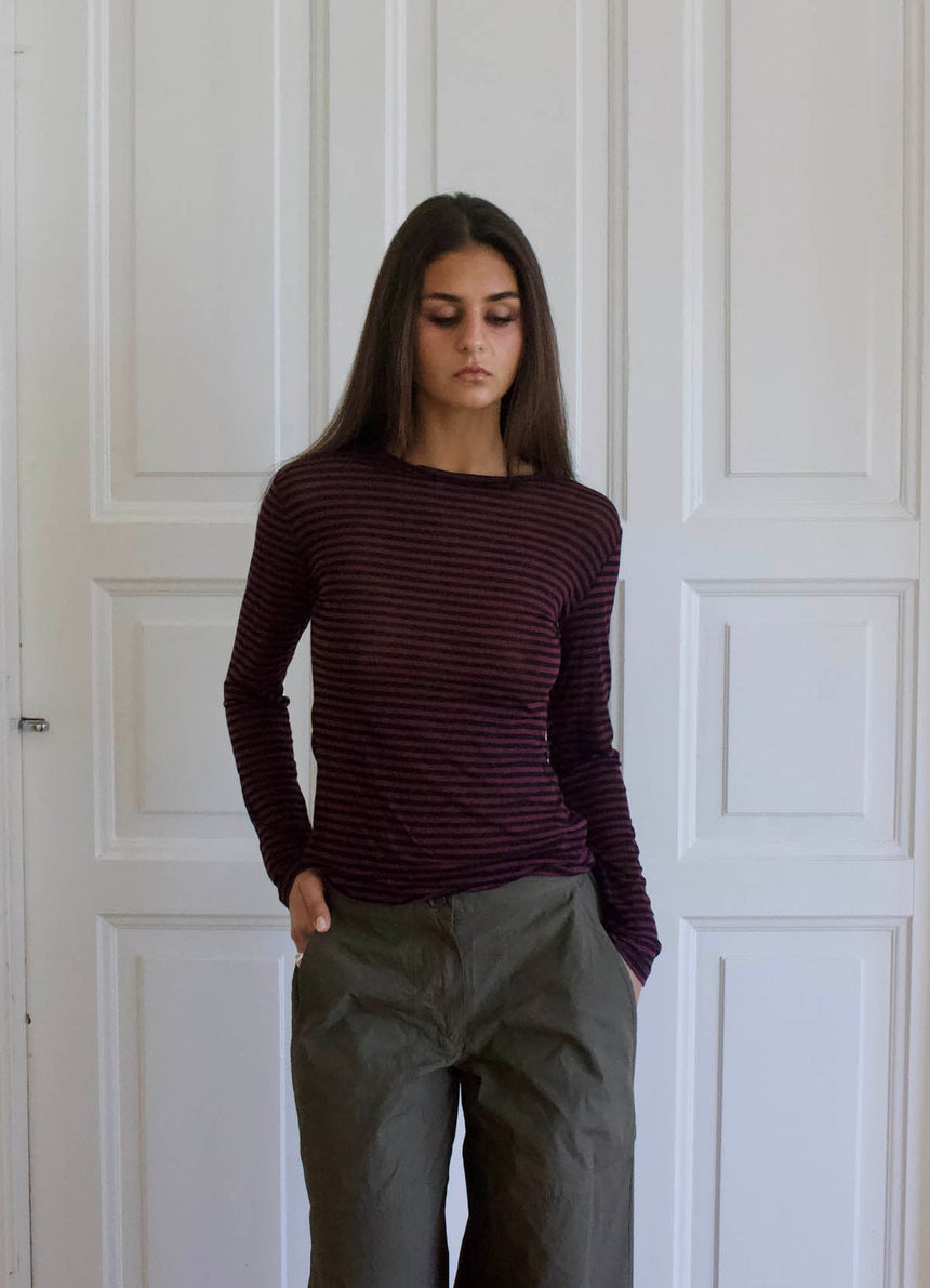Suzy blouse with stripes - Bordeaux and black