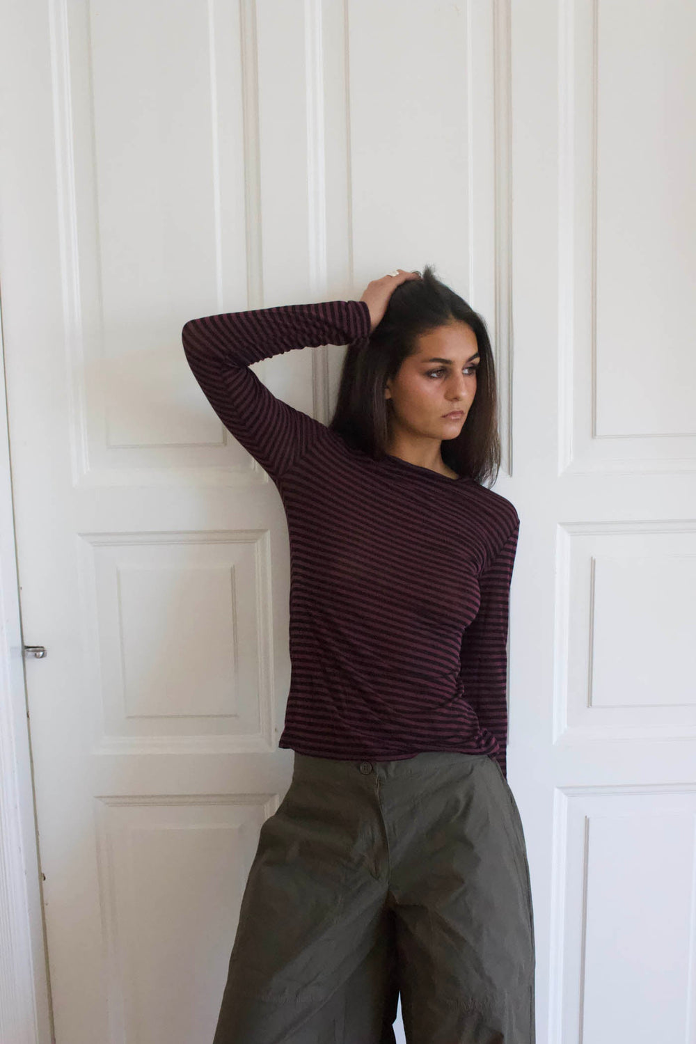 Suzy blouse with stripes - Bordeaux and black