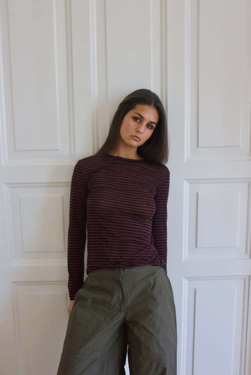 Suzy blouse with stripes - Bordeaux and black