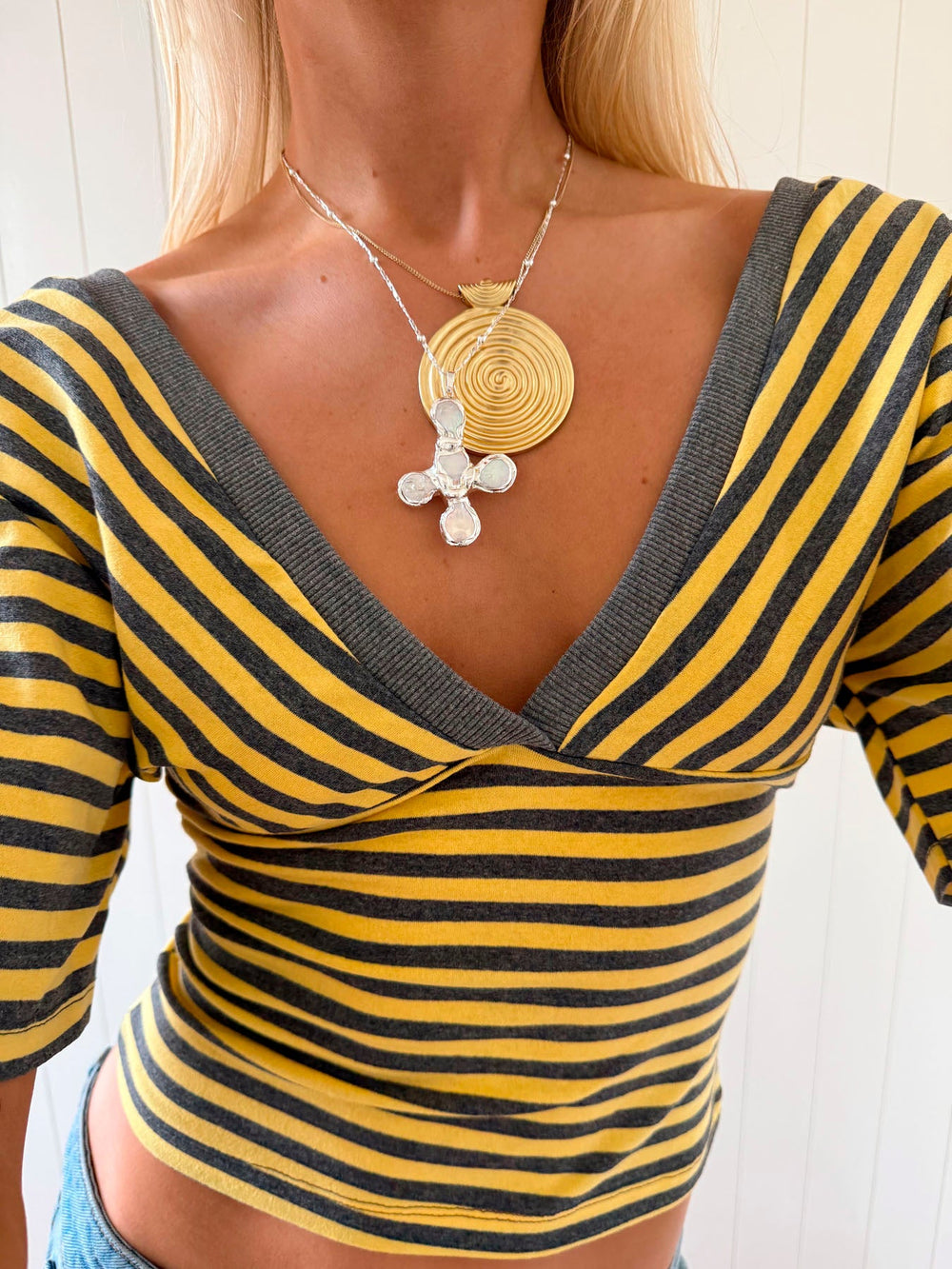 Scandivv blouse with stripes - Grey/yellow