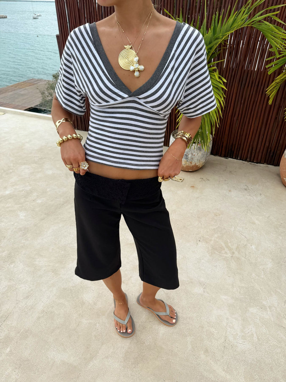 Scandivv blouse with stripes - Grey/white