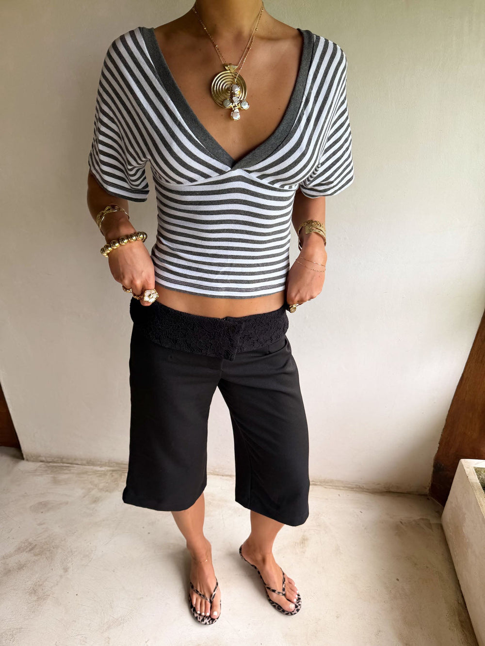 Scandivv blouse with stripes - Grey/white