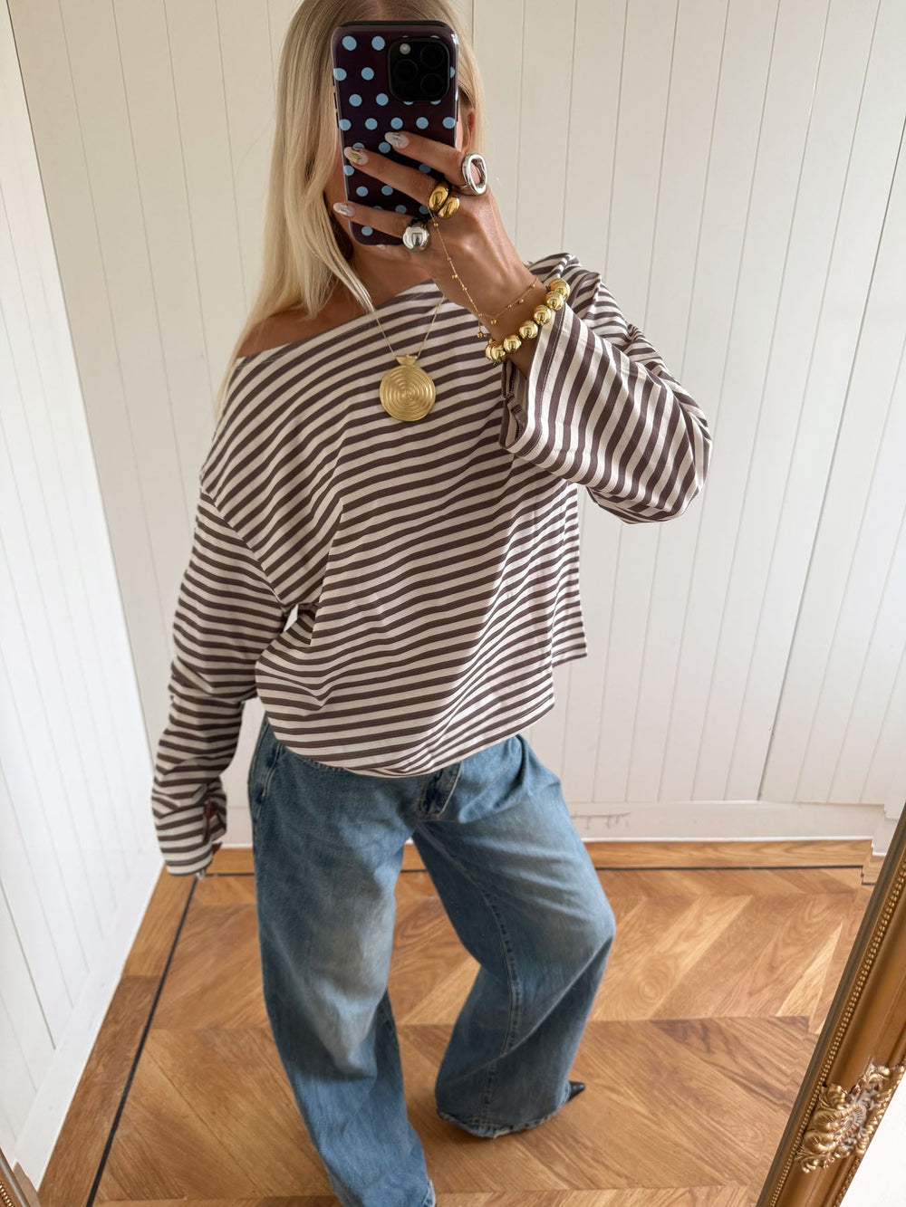 Scandivv blouse with stripes – Grey/white