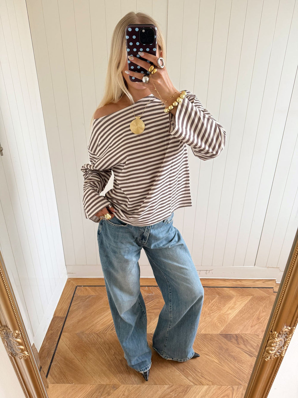 Scandivv blouse with stripes – Grey/white