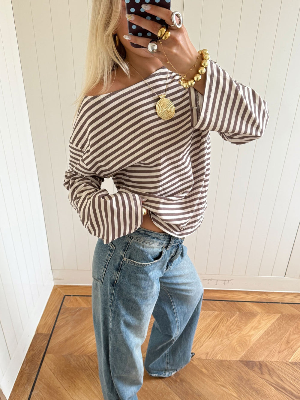 Scandivv blouse with stripes – Grey/white