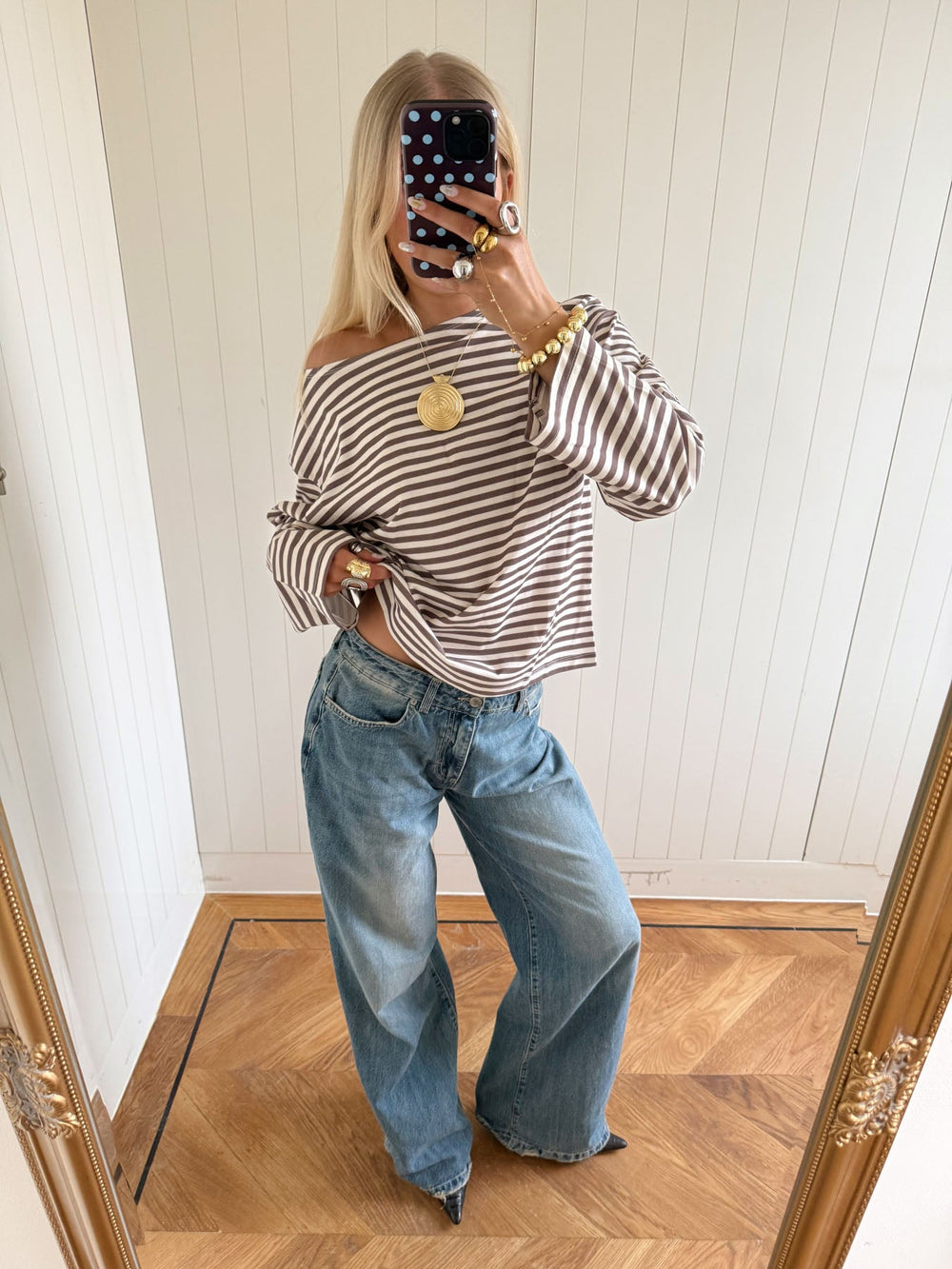 Scandivv blouse with stripes – Grey/white