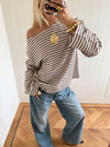 Scandivv blouse with stripes – taupe/white