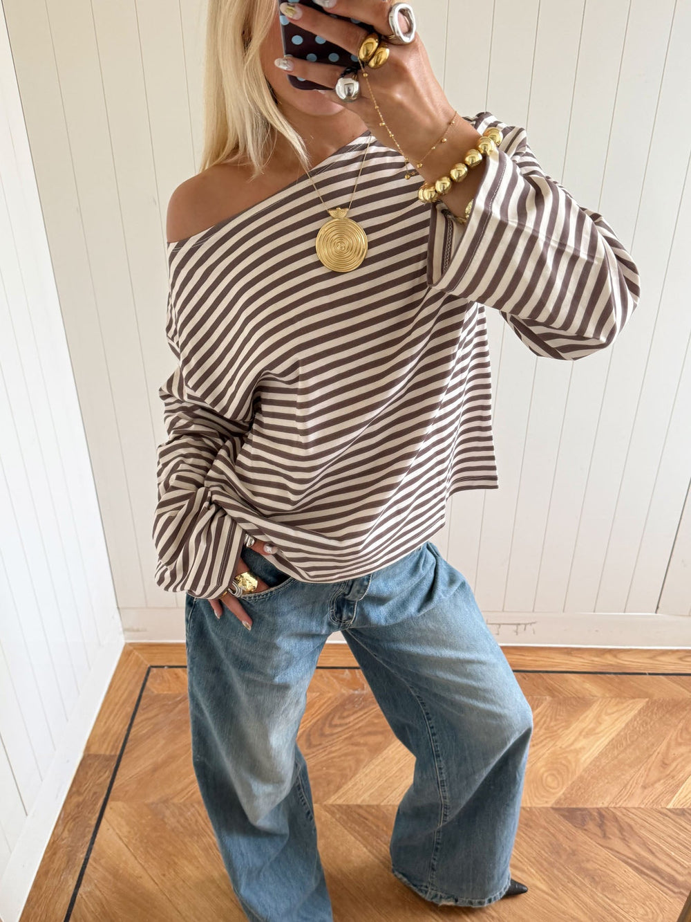 Scandivv blouse with stripes – Grey/white