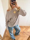 Scandivv blouse with stripes – taupe/white