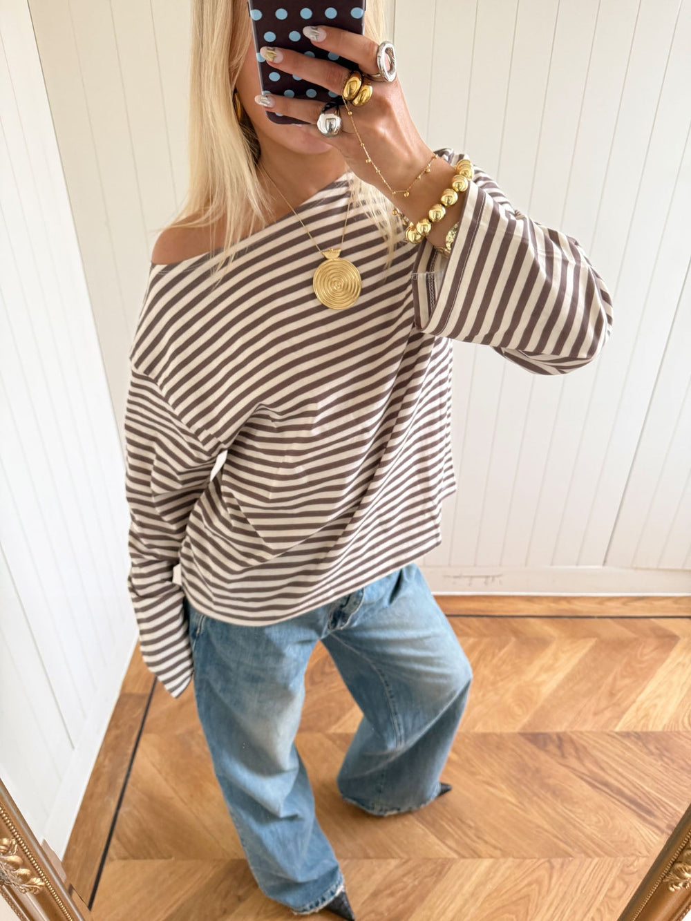 Scandivv blouse with stripes – Grey/white