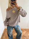 Scandivv blouse with stripes – taupe/white