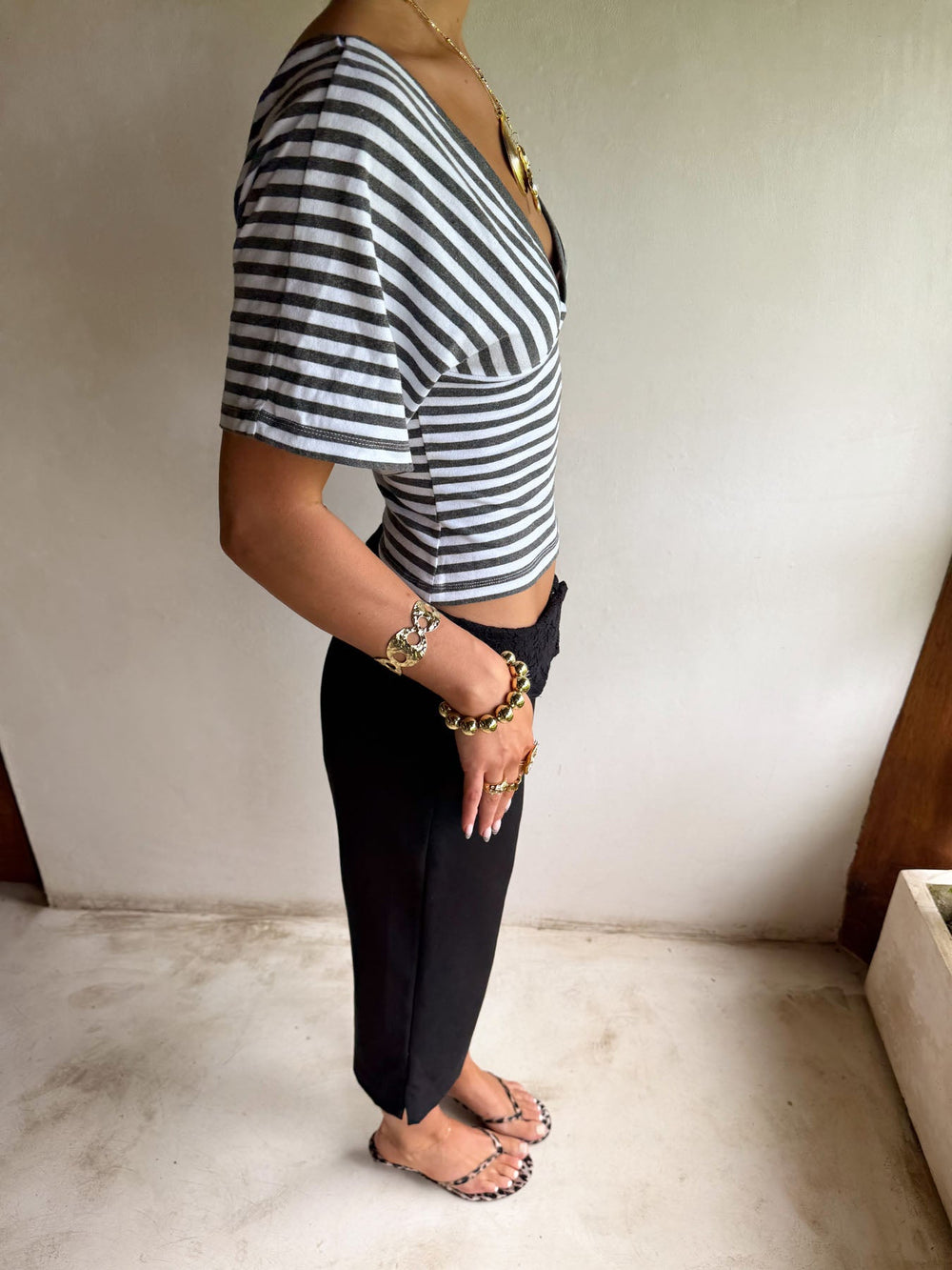 Scandivv blouse with stripes - Grey/white