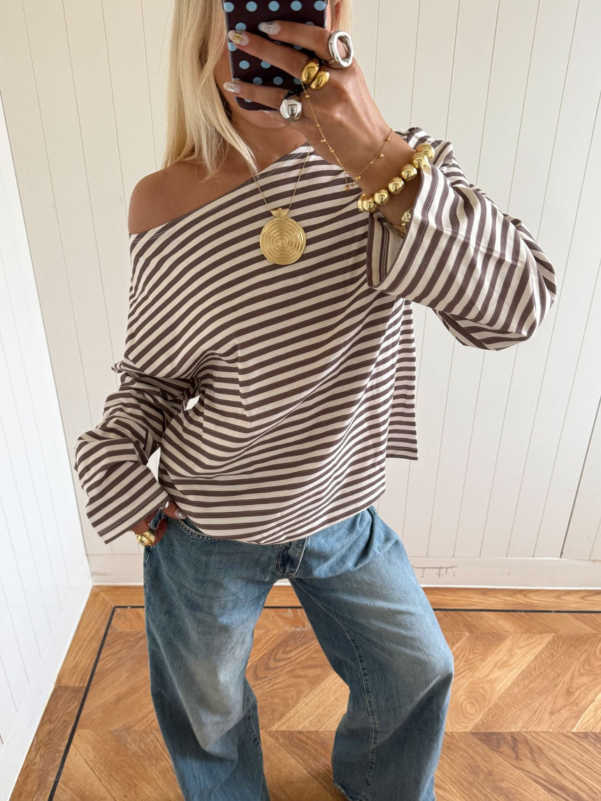 Scandivv blouse with stripes – Grey/white