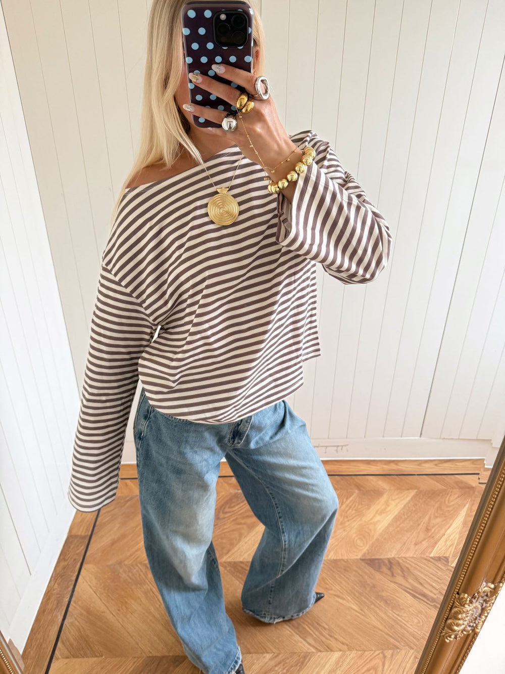 Scandivv blouse with stripes – Grey/white