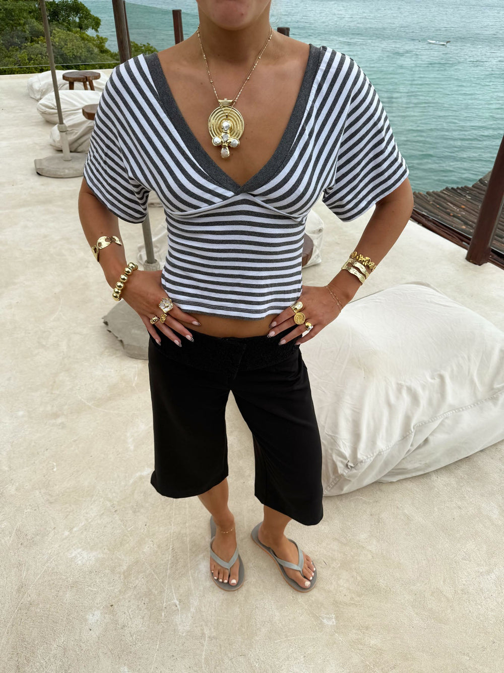 Scandivv blouse with stripes - Grey/white