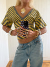 Scandivv blouse with stripes - Grey/yellow
