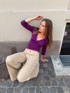 Penny v-neck blouse with 3/4 sleeves - Magenta