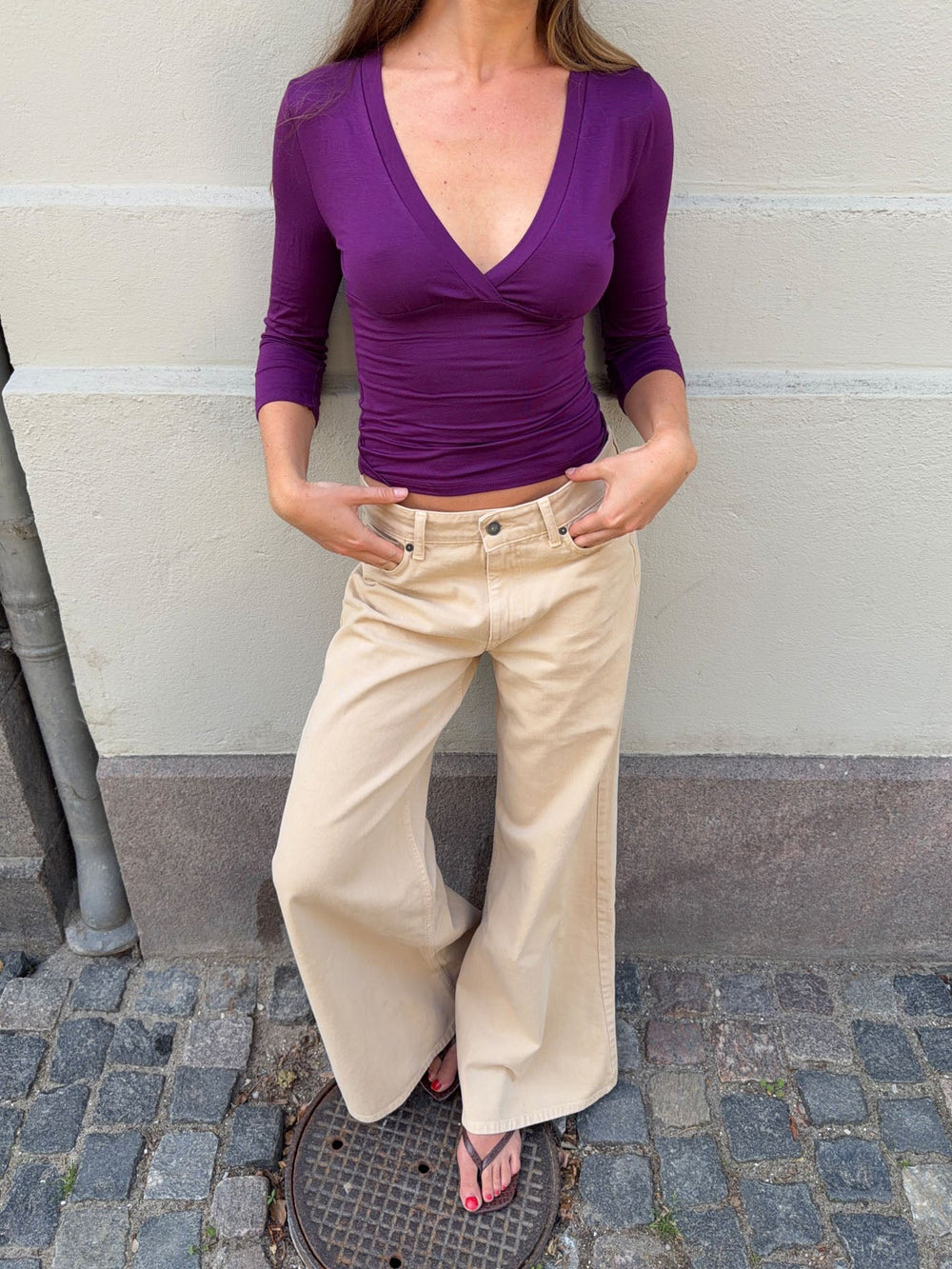 Penny v-neck blouse with 3/4 sleeves - Magenta