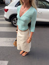 Penny v-neck blouse with 3/4 sleeves - Turquoise