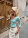 Penny v-neck blouse with 3/4 sleeves - Turquoise