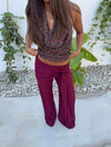 Estrella trousers in mesh with tie detail – Burgundy