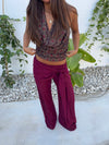 Estrella trousers in mesh with tie detail – Burgundy