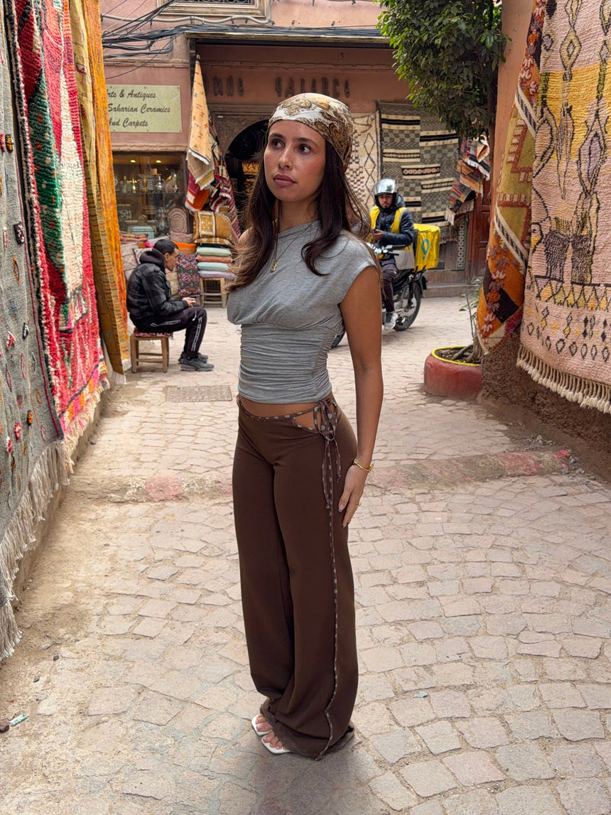 Binda pants with drawstring and polka dots – Brown