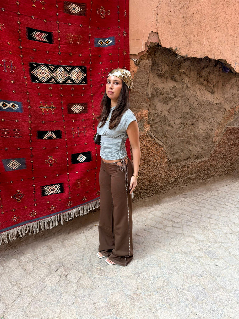 Binda pants with drawstring and polka dots – Brown