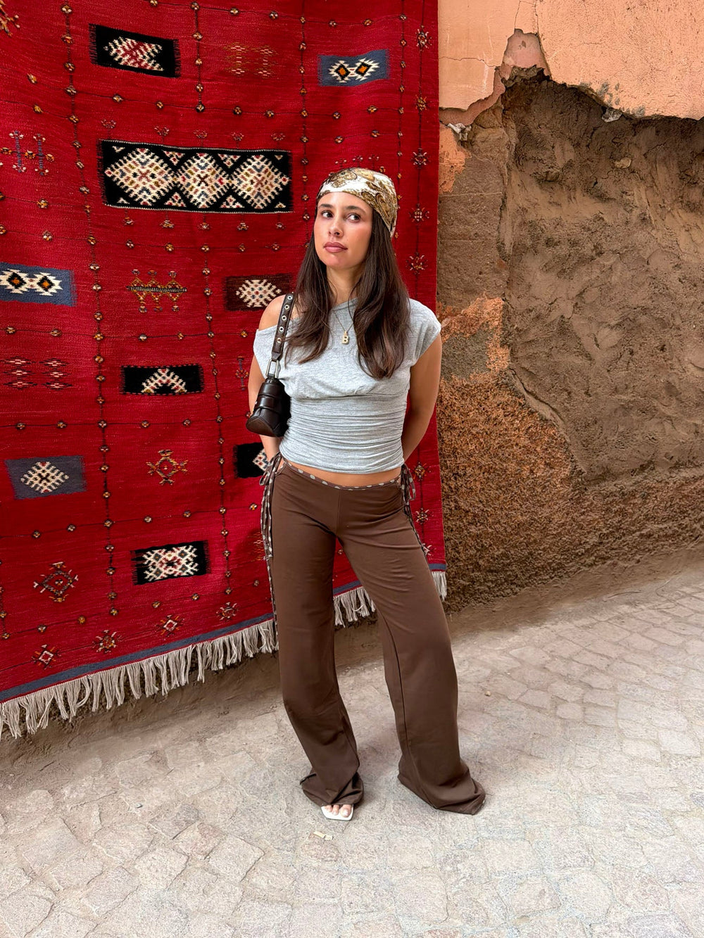 Binda pants with drawstring and polka dots – Brown