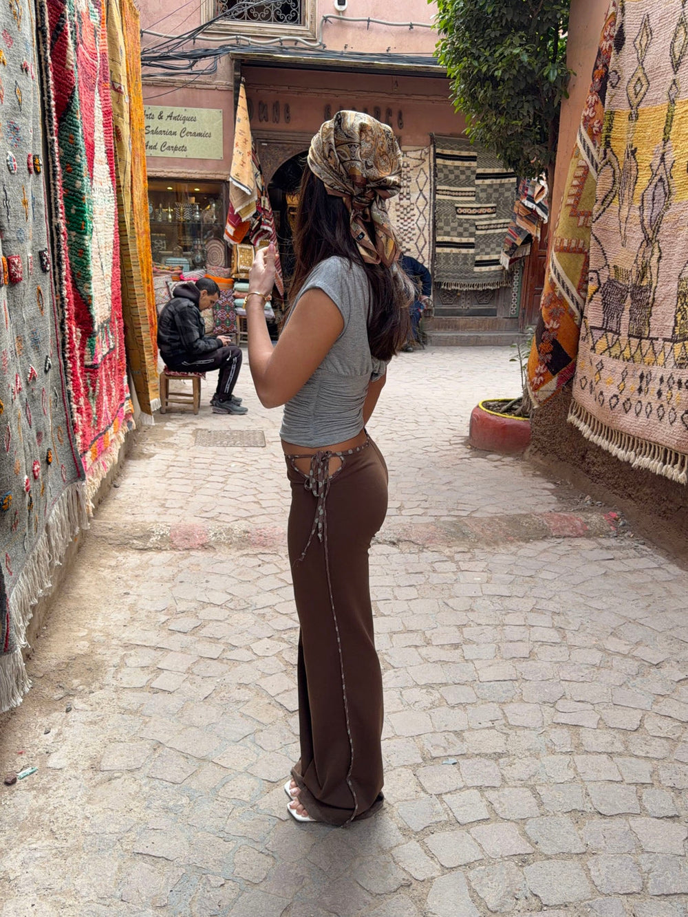 Binda pants with drawstring and polka dots – Brown