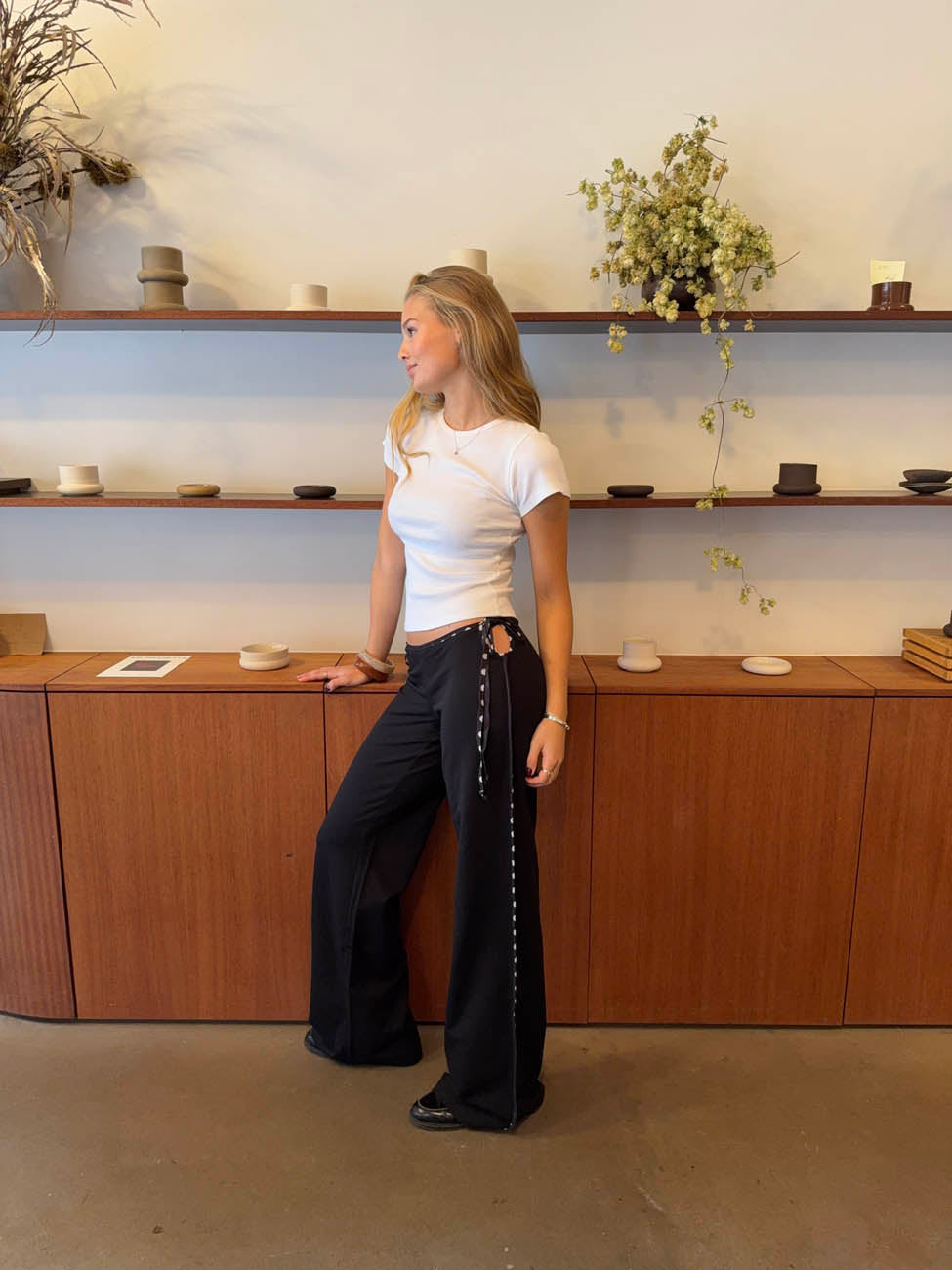 Binda pants with drawstring and polka dots – Black