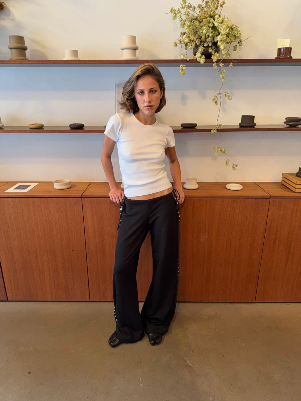 Binda pants with drawstring and polka dots – Black