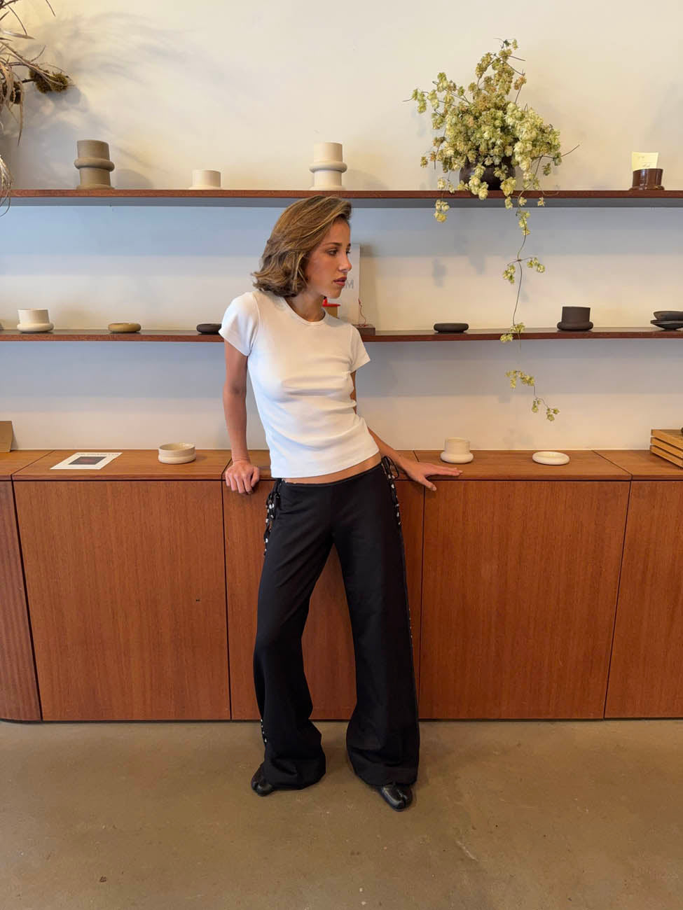 Binda pants with drawstring and polka dots – Black