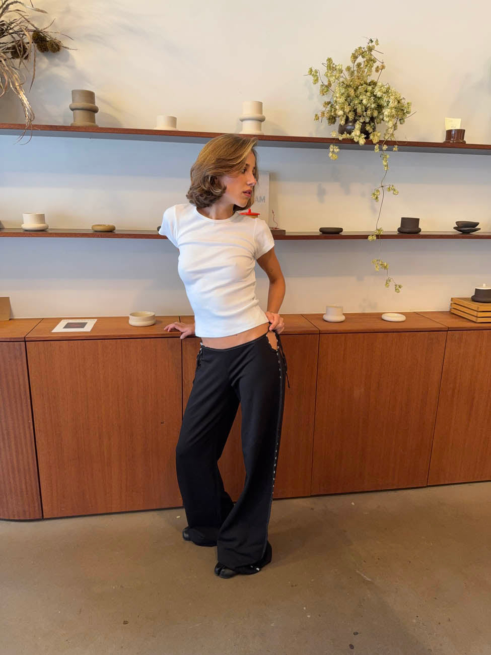 Binda pants with drawstring and polka dots – Black