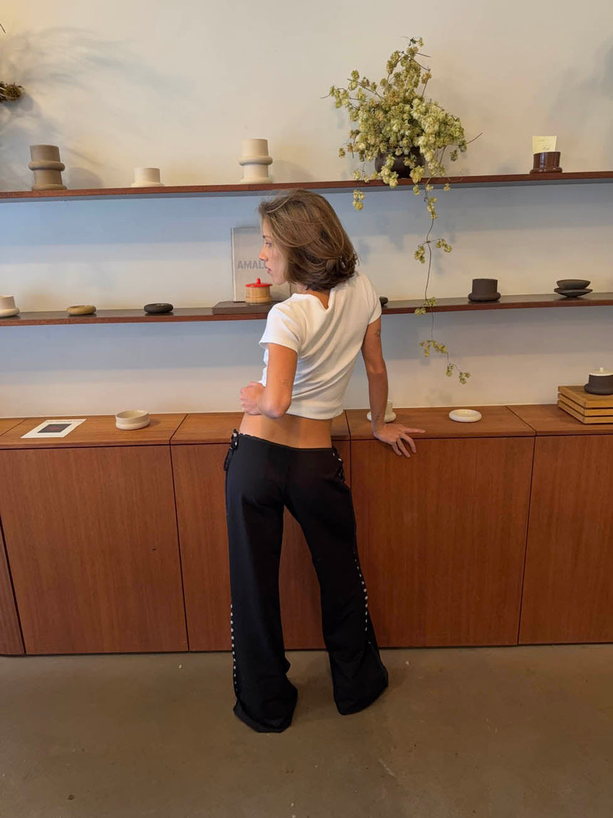 Binda pants with drawstring and polka dots – Black