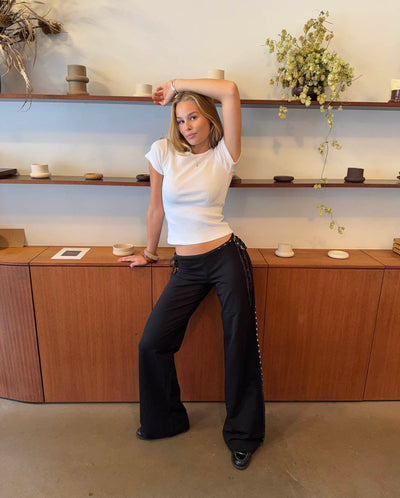 Binda pants with drawstring and polka dots – Black