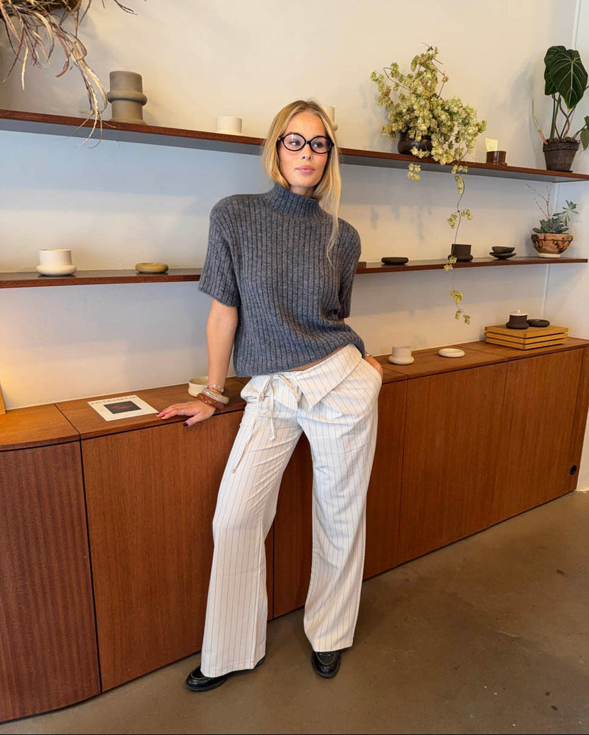 Avelina trousers with tie belt – Off white