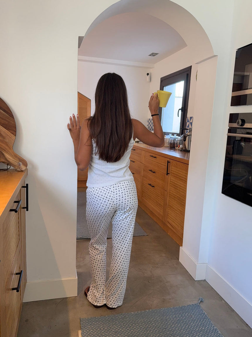 Lilania pyjamas pants with flowers – White/blue