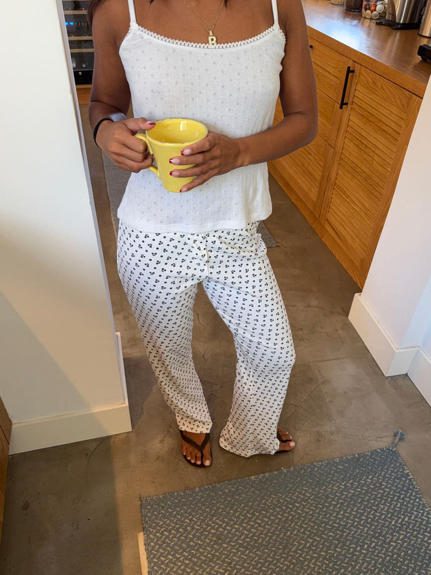 Lilania pyjamas pants with flowers – White/blue