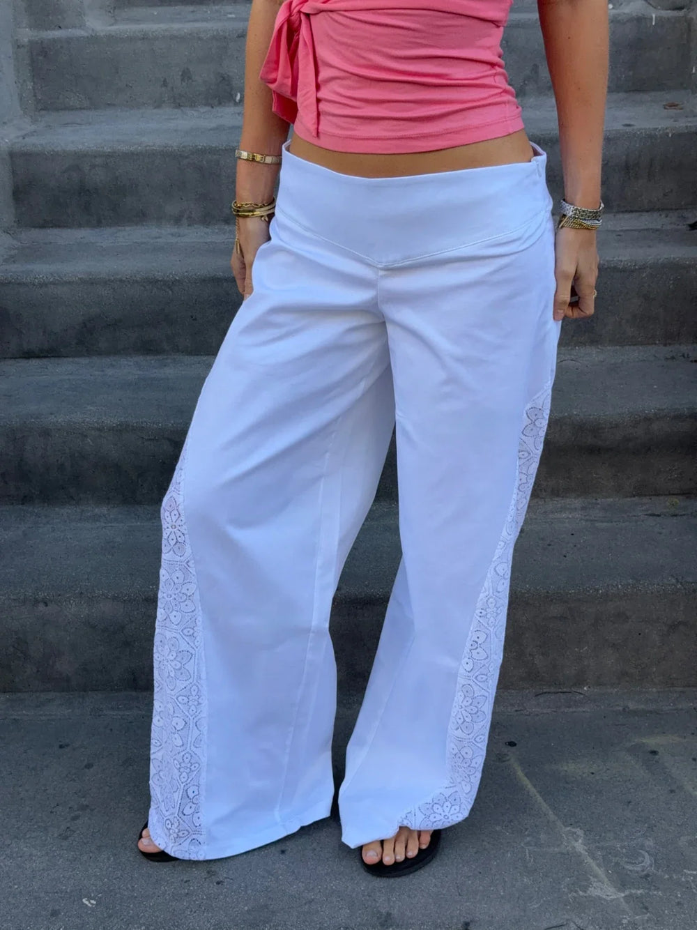 Malin Tomkins pants with lace - White