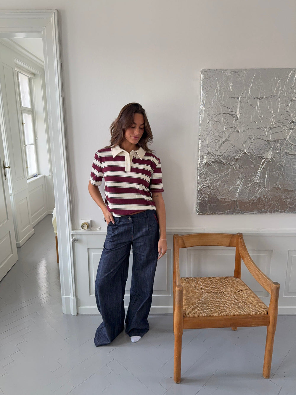 Astrid pants with details - Navy/red