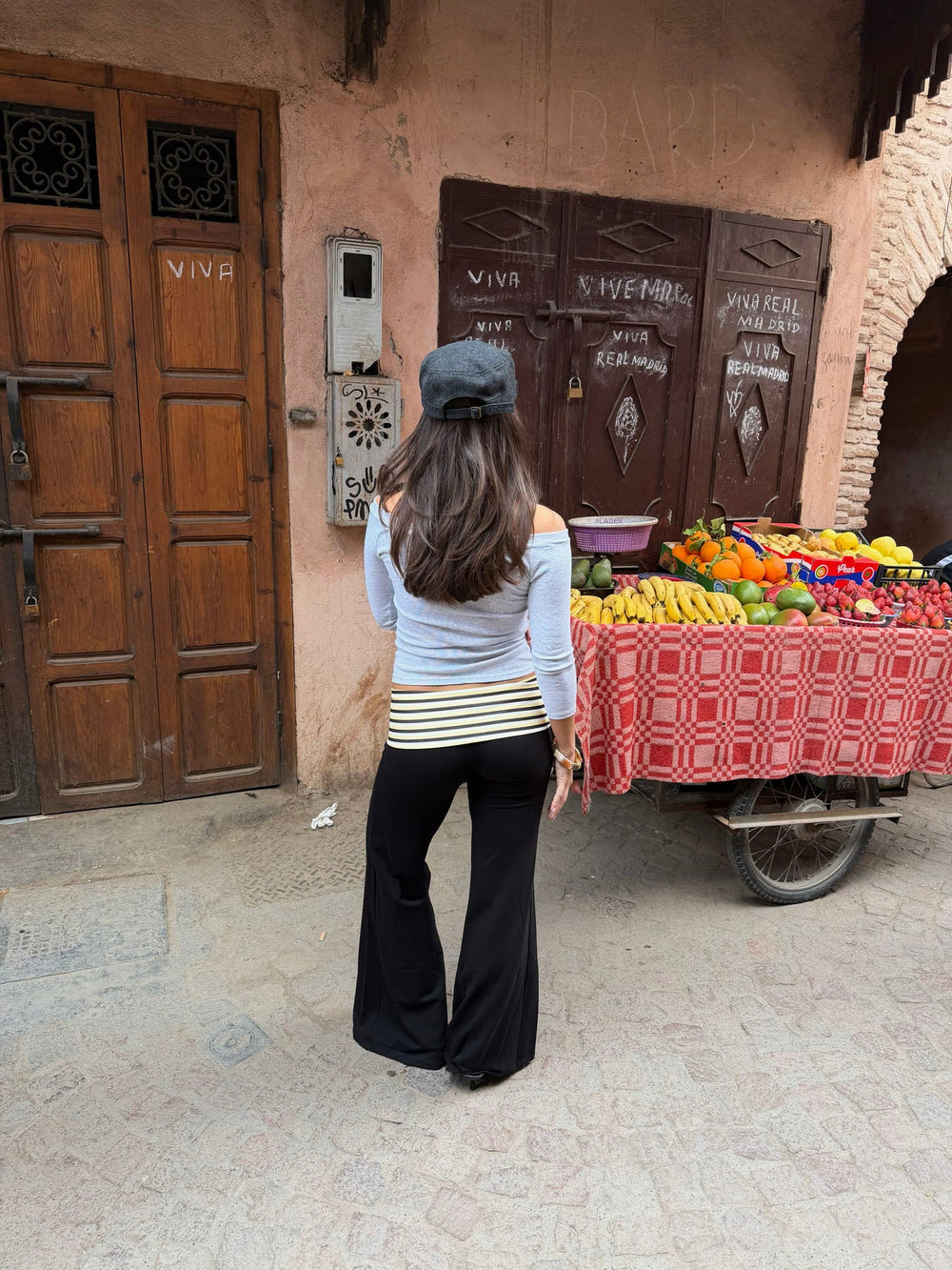 Lolua pants with fold in stripes - Black/yellow/white