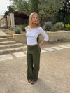 Tula trousers with fold detail and buttons – Khaki