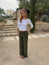 Tula trousers with fold detail and buttons – Khaki