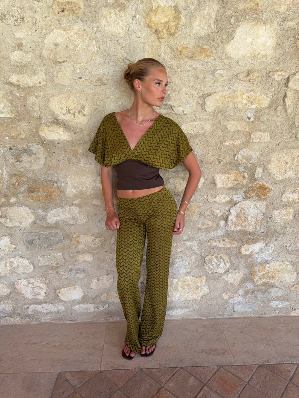 Viga pants with pattern - Khaki/green